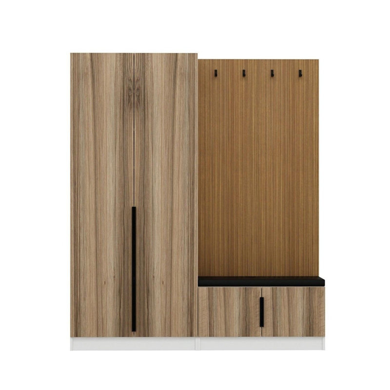 Modern Hall Stand with Walnut Finish, 70.9 x 82.7 x 13.8 inches | 100% Melamine Coated Particle Board, Thickness: 0.7 inches | Stylish Storage Solution for Entryway & Hallway, Durable & Elegant Design