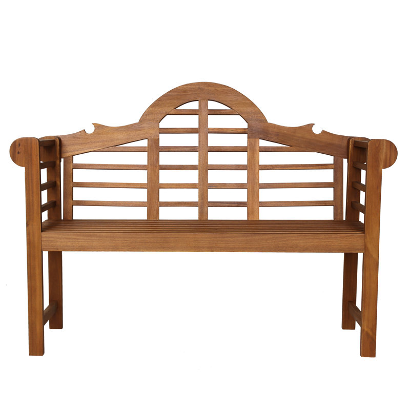 Banc d'extérieur en bois d'acacia de 51 po de style classique avec accoudoirs et dossier à lattes arqué pour 2 personnes, pour une terrasse, un porche et un jardin
