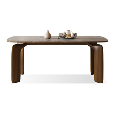 Gray + Nut-brown Rectangular Sintered Stone + Solid Wood Dining Table