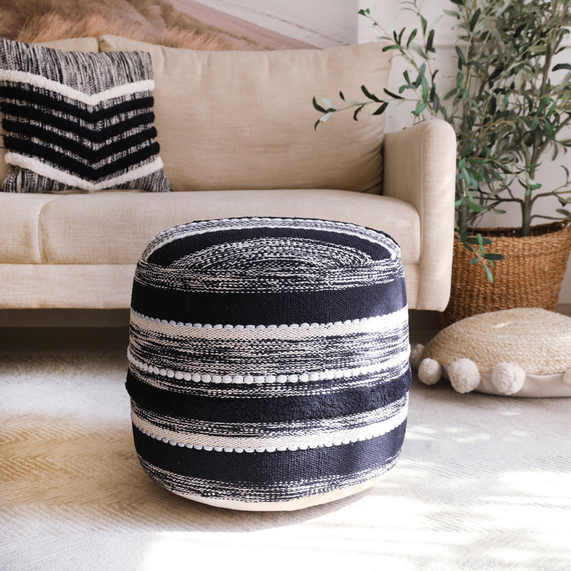 Lacluta Transitional Cableknit Handmade Cotton Round Upholstered Ottoman Pouf