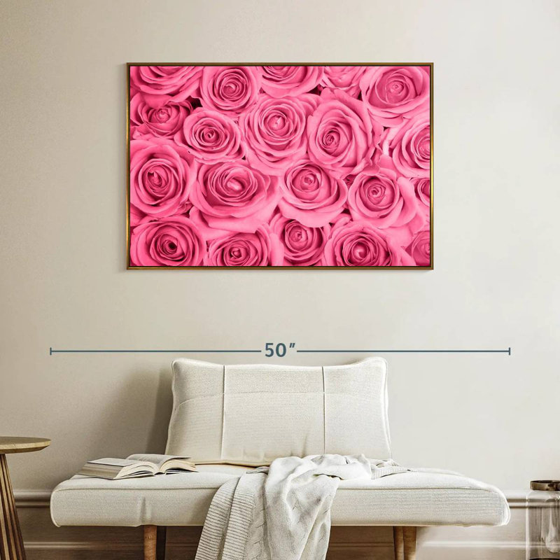 Fresh Pink Roses, Floating Frame Gold, 40" X 27"