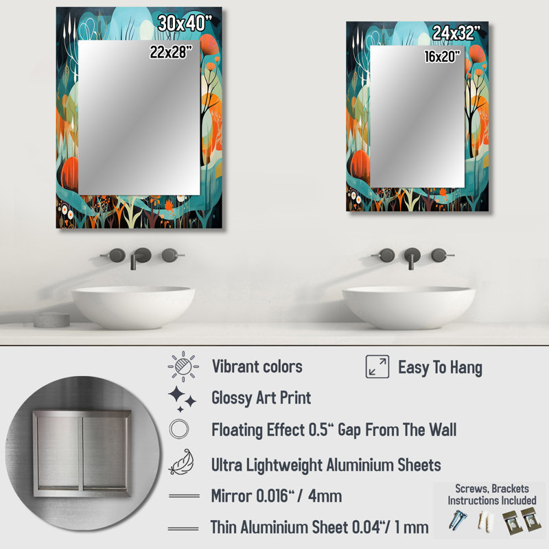 Teal Mid Century Mod Nature - miroir mural moderne Mid-Century, miroir décoratif bleu sarcelle, impression d'art en métal