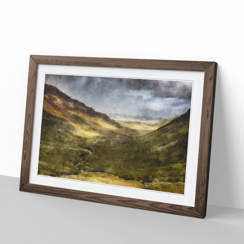 Glangesh Pass in Ireland - Picture Frame Painting, 27cm H x 36cm W x 2cm D, Walnut Framed