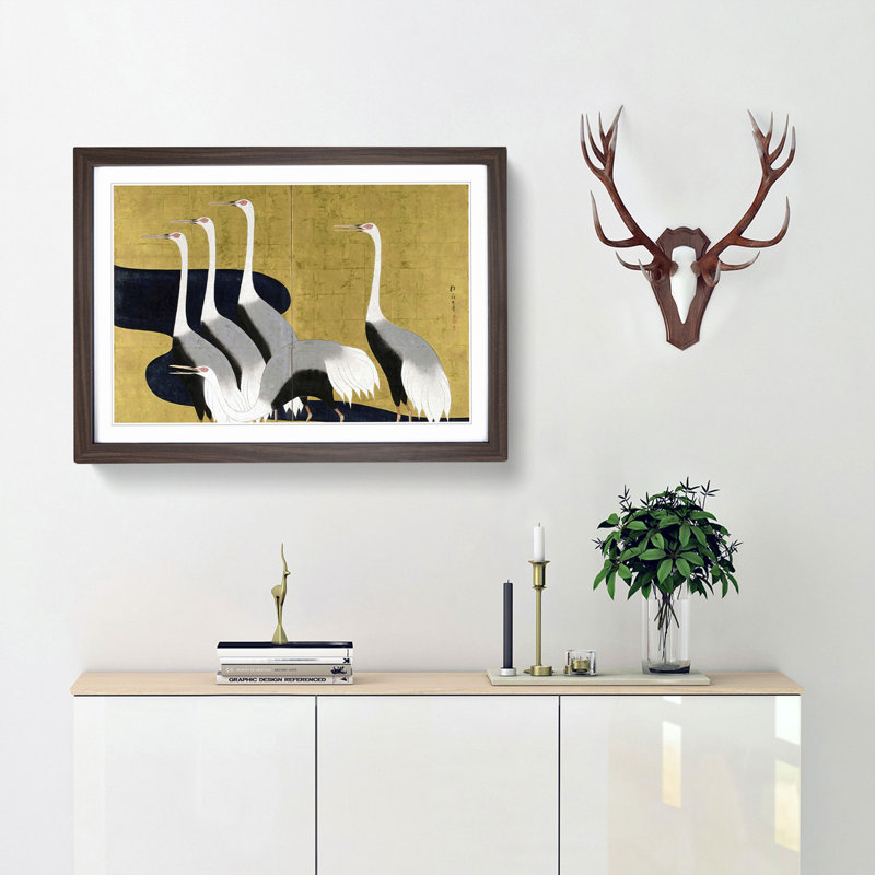 Cranes by Sakai Hoitsu - Framed Print, 27cm H x 36cm W x 2cm D, Walnut Framed