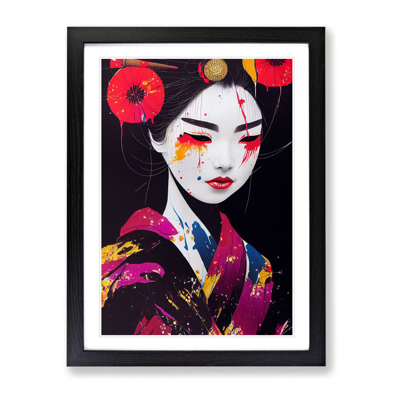 Geisha No.1 - Single Picture Frame Print, Black, 64cm H x 46cm W x 2cm D