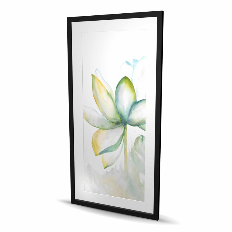«Abstract Lotus Flower - Neo Mint Scandinavian», reproduction encadrée, Noir
