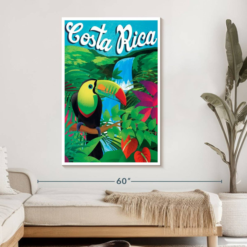 Costa Rica, affiche rétro sur toile tendue, H 48 po x l 32 po x P 1,25 po