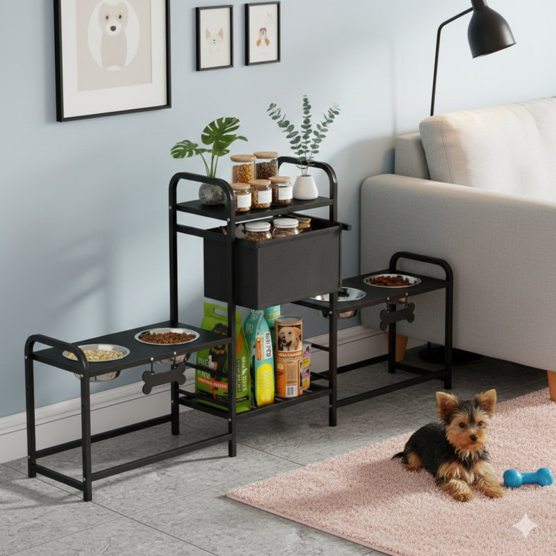 Station de repas pour animaux, support de bol avec hauteur réglable pour chiens