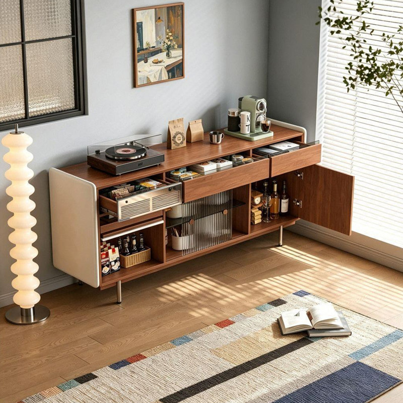 Glass Door Stainless Steel Buffet Table, 35.04" H x 70.87" W x 17.72" D