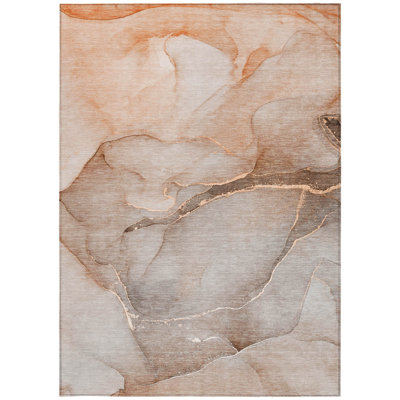 9' X 12' Taupe Abstract Washable Non Skid Indoor Outdoor Area Rug