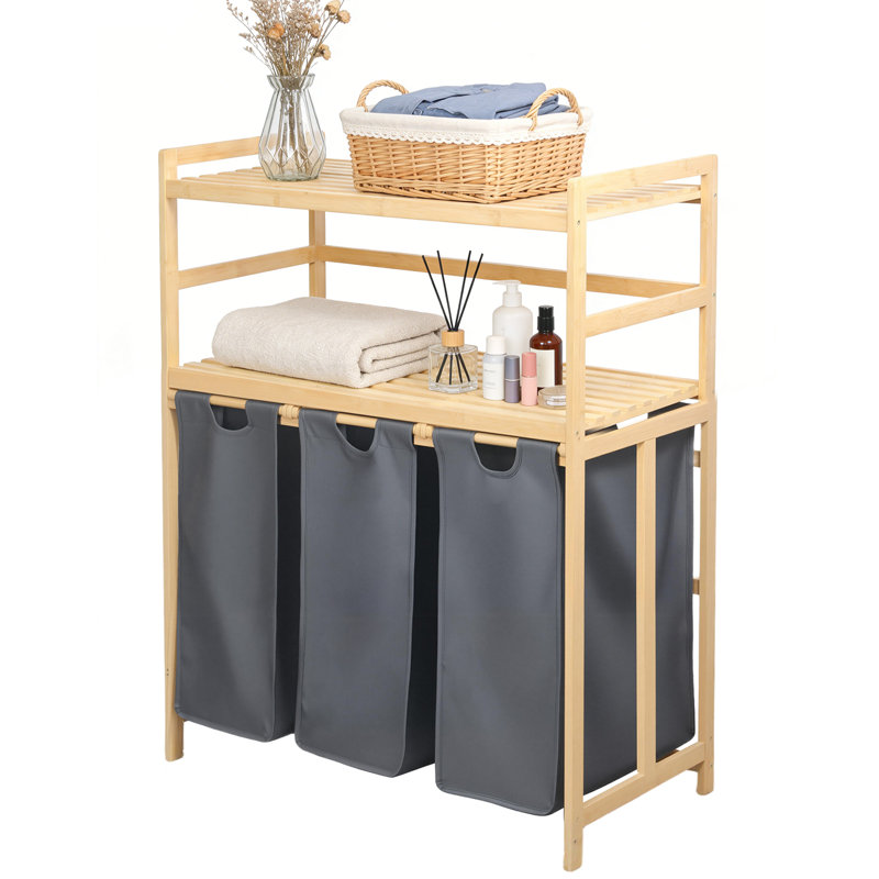 Rangement en bambou pour panier à linge, Gris