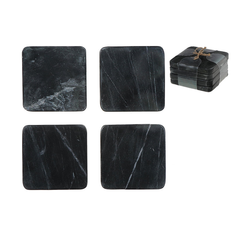 Sous-verre carré en marbre 4 pièces 4 pi x 4 po noir