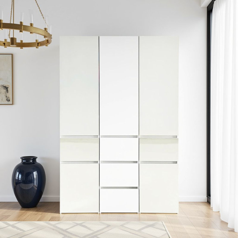 Ensemble de placard Ely, façade à miroir central, 7 tiroirs, 71 po, blanc