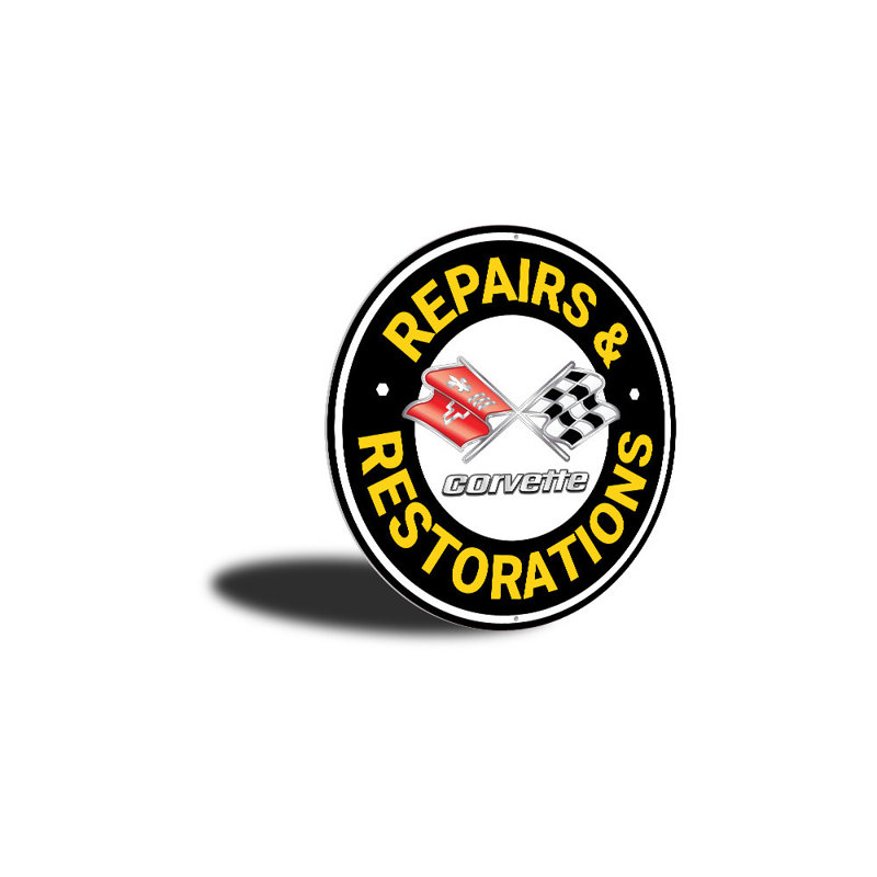 Enseigne en aluminium pour voiture de réparation et de restauration Corvette, H 12 po x l 12 po x P 0,04 po