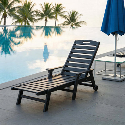 HDPE Patio Chaise Lounge with 5-Position Recline, Built-in Cup Holder, and 400 lb Capacity