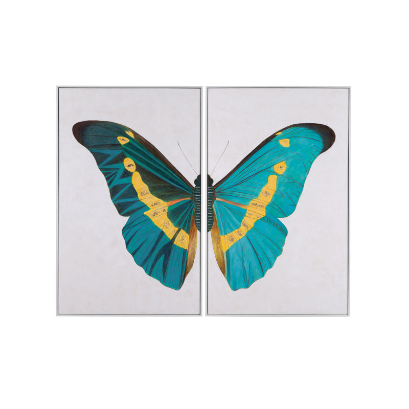 Blue and White Butterfly Wings Canvas Diptych Set