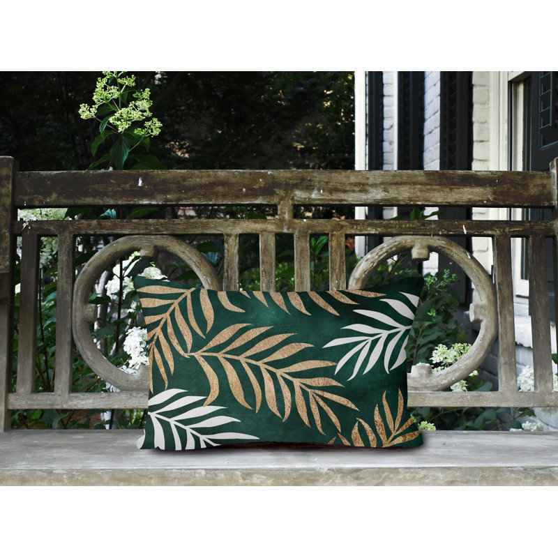 Coussin lombaire intérieur / extérieur Bobo Fern, Émeraude / or / blanc