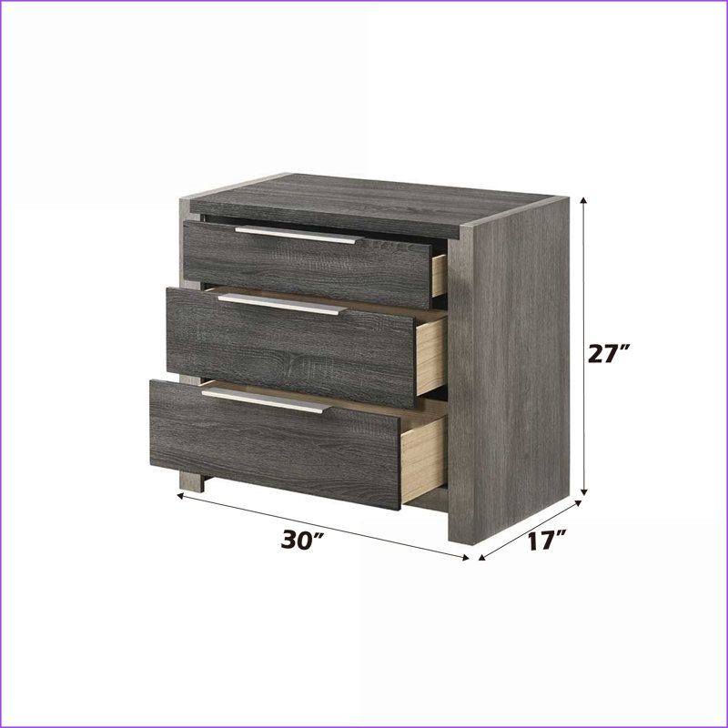 Jehoram Gray Upholstered 3-Drawer Nightstand