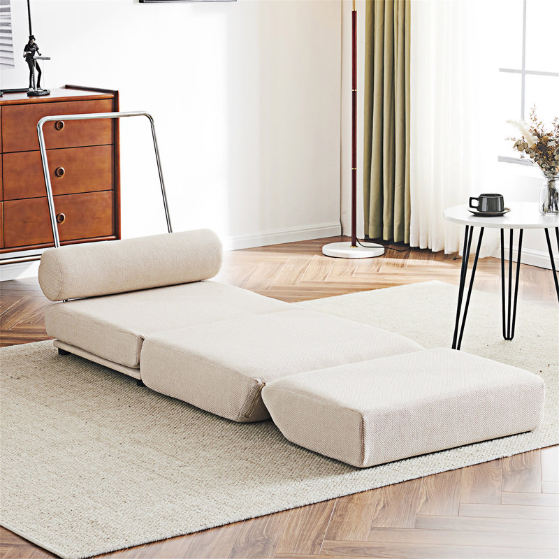 Modern Foldable Single Sofa Bed, Cream White