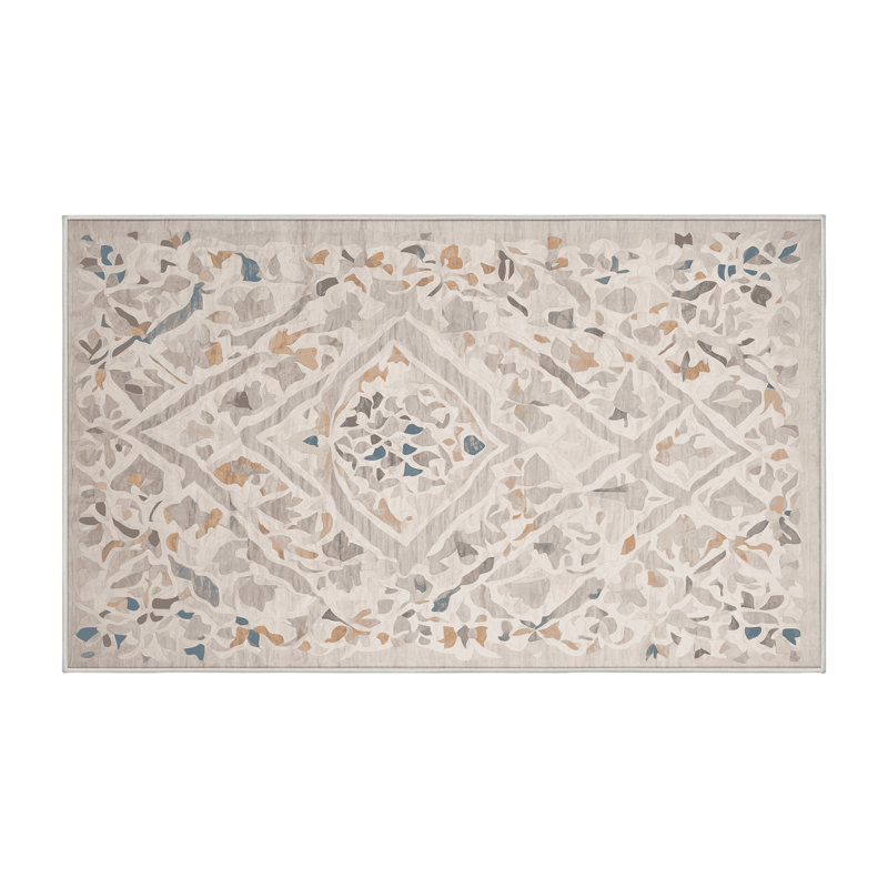 Machine Washable Beige Area Rug, Rectangle 2' x 3'