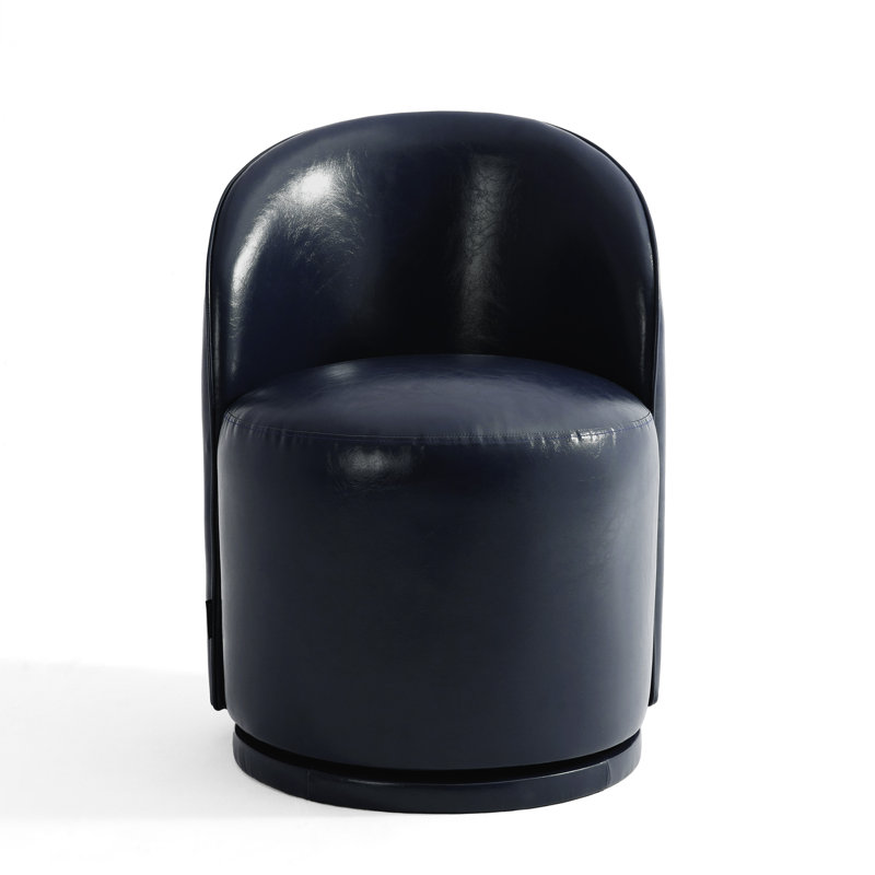 PU Leather Barrel Swivel Armless Dining Chair, Navy 
