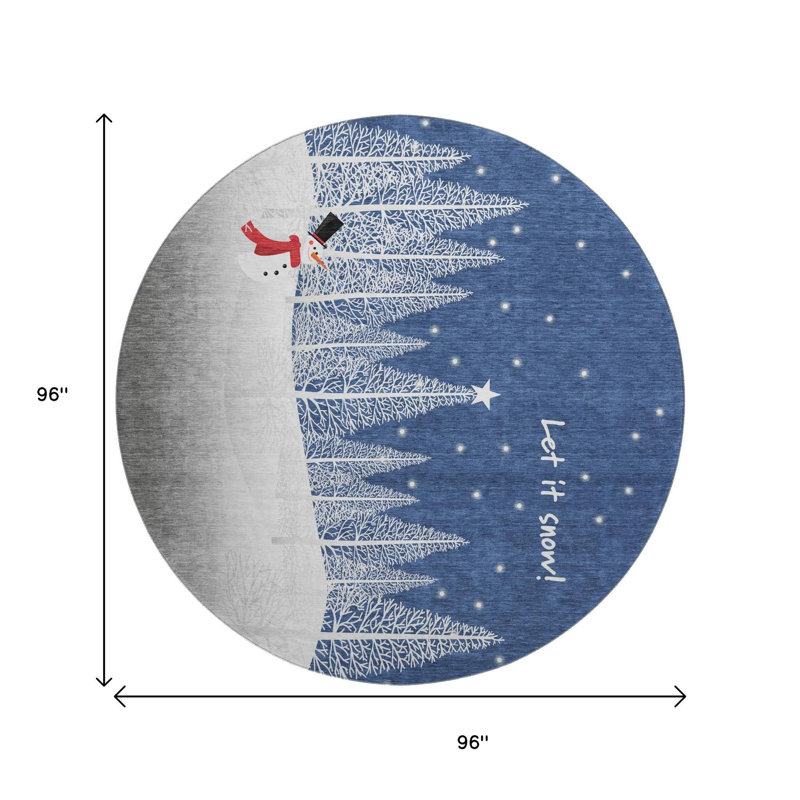 Tapis rond lavable bonhomme de neige bleu et blanc 8 pi avec protection UV