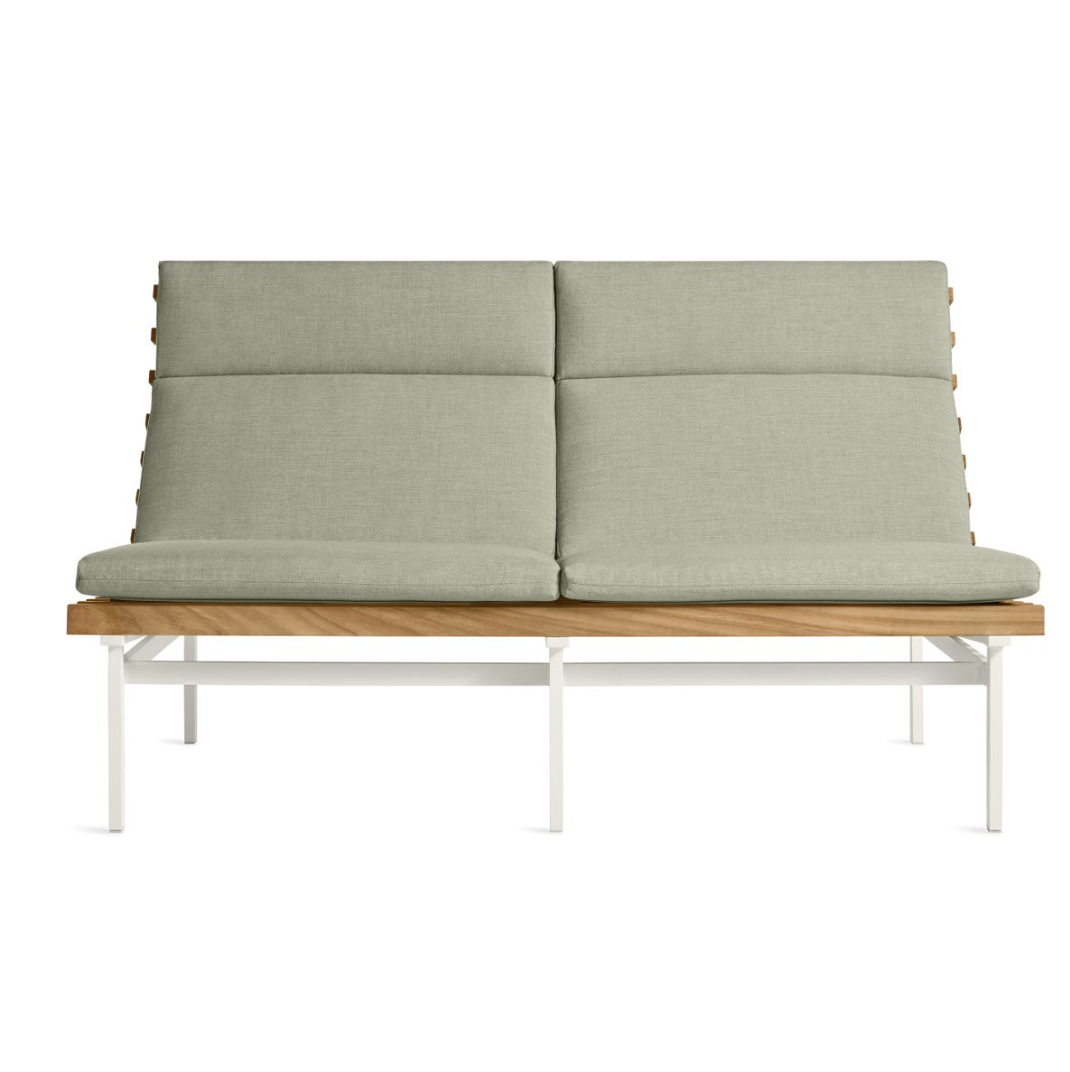 Perch 59" Teak Patio Loveseat, White, Sunbrella Oasis