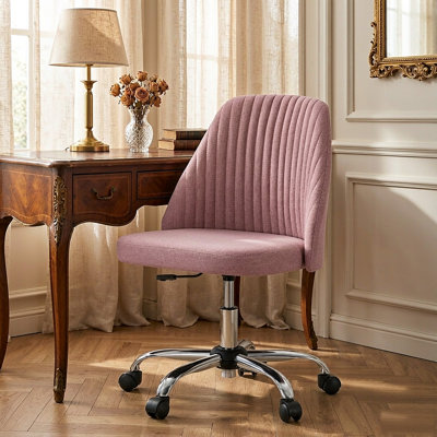 Modern Fabric Armless Swivel Office Chair, Adjustable Height Task Chair with Wheels for Small Space