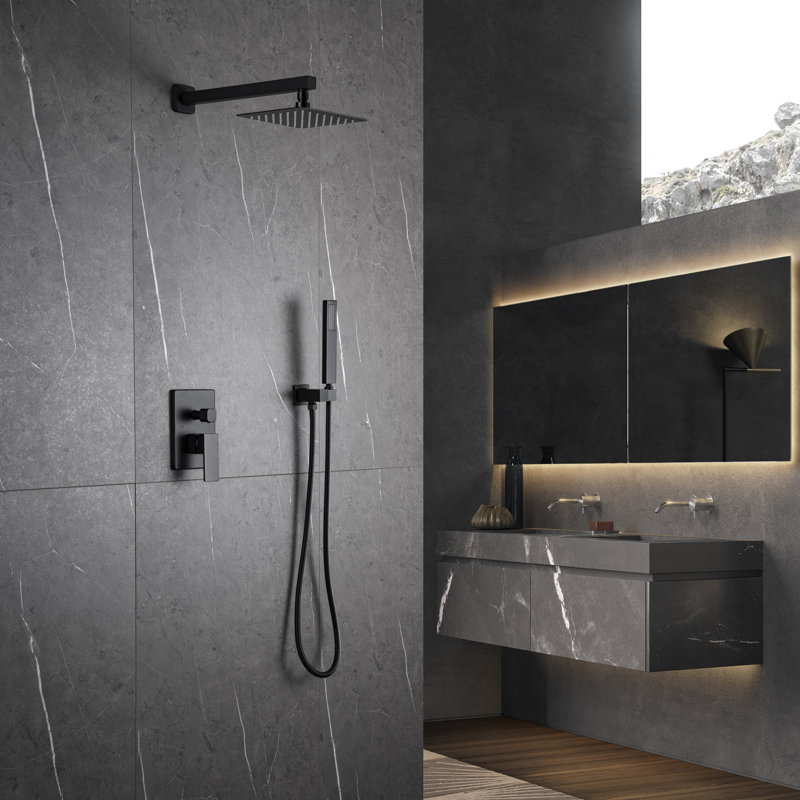 Système de douche mural moderne moderne 10 po avec valve anti-brûlure, Noir mat