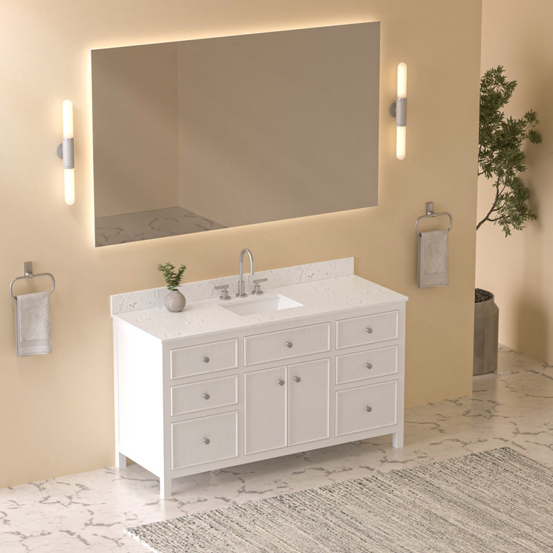 Meuble-lavabo simple 60 po avec plateau en pierre reconstituée et lavabo en céramique