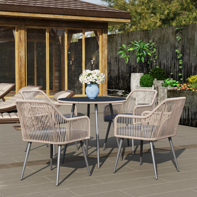 4 Seater Garden Dining Set With Cushions And Glass Table
