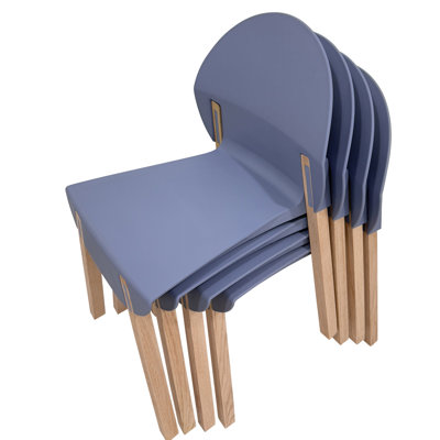 Grey Blue 4 - Pack Chairs For Indoor Use, Red Oak Wood Legs With Natural Grain, Industrial Grade Polypropylene Seat Featuring Waterproof And Scratch Proof Features, Commercial Strength Support, Floor