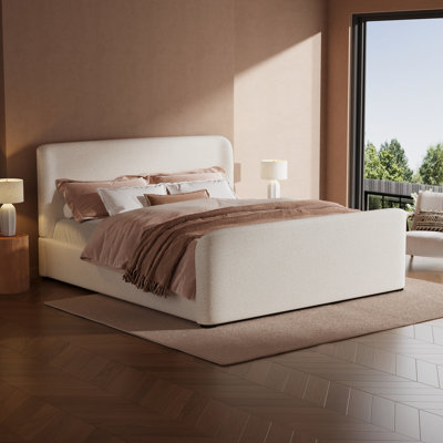 Breslin Soft Contemporary Boucle Upholstered Platform Bed with Thick Curved Headboard