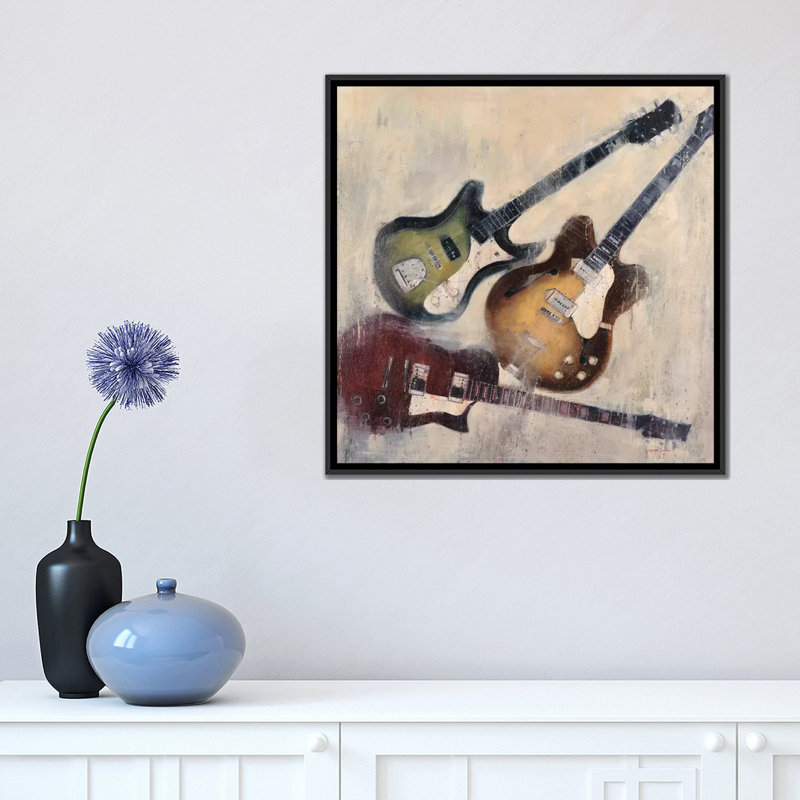 «Guitars I», reproduction sur toile, H 18 po x l 18 po x P 1,5 po, Toile avec cadre noir, Pas de tapis