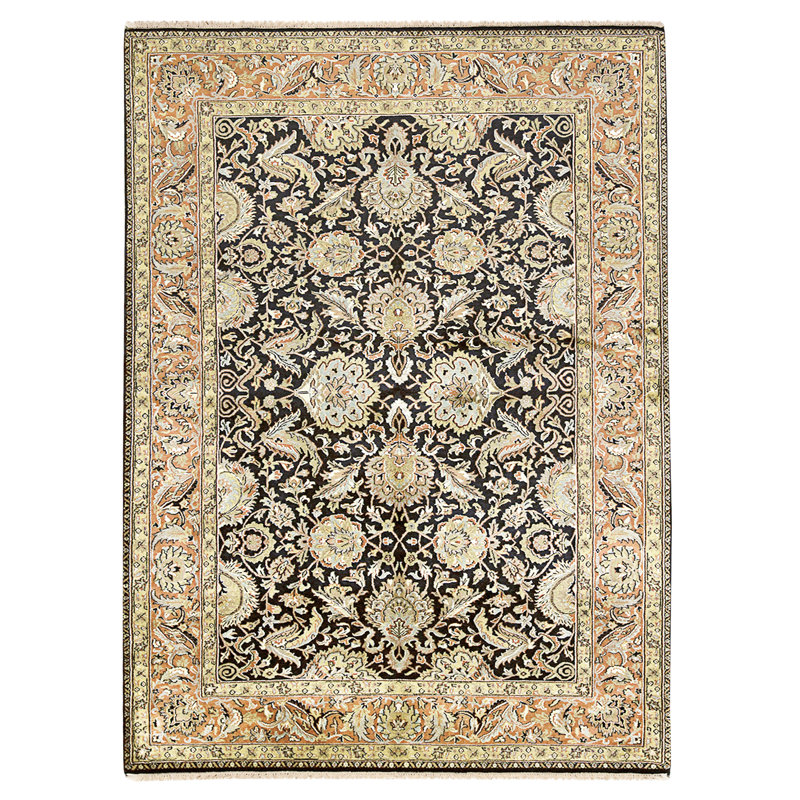 Hand Knotted Wool Area Rug in Black And Rust