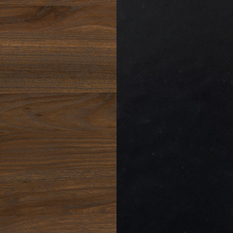 Wood Herringbone Nightstand with Drawer, Black/Walnut