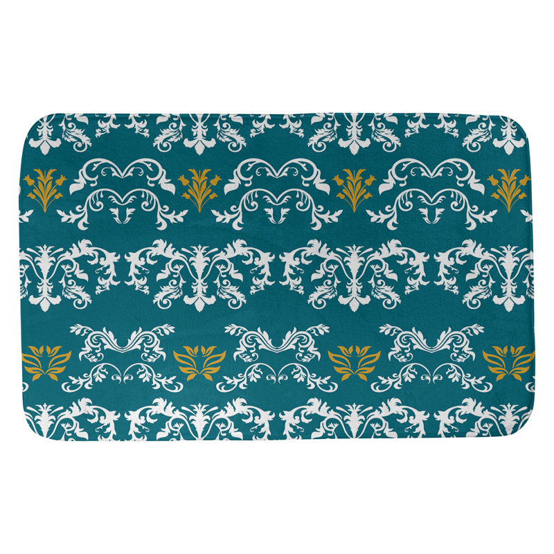 Tapis pour salle de bain Jacksonville, l 17 po x L 24 po, Blanc / bleu sarcelle / or