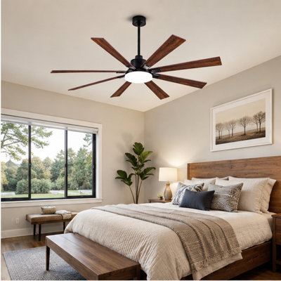 72-Inch 8-Blade Large Ceiling Fan with Light and Remote Control – 6-Speed ​​Reversible DC Motor, Quiet Decorative Fan for Indoor and Patio Use