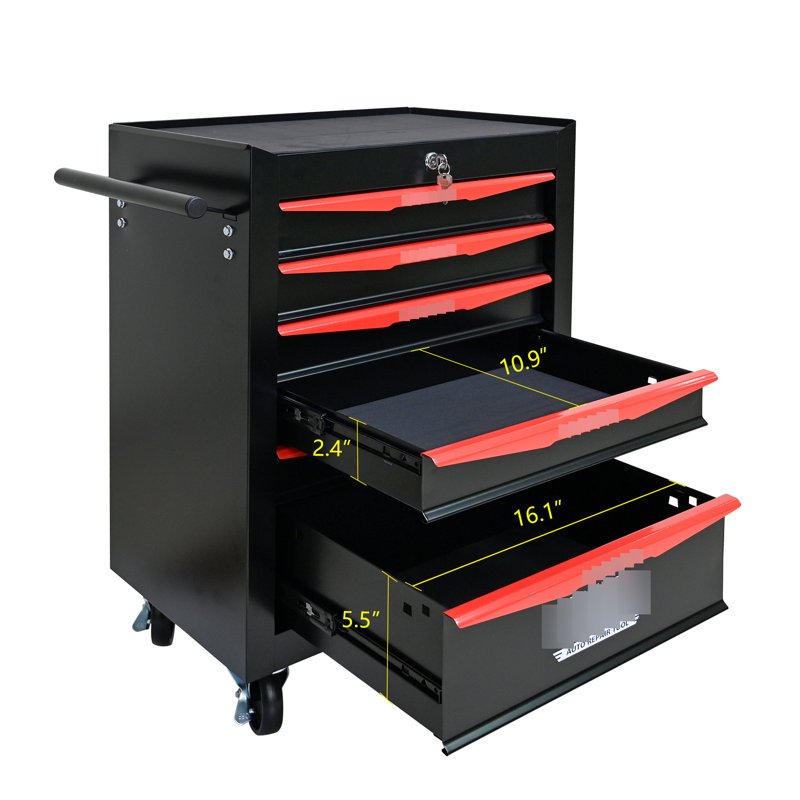 Coffre à outils 20 po avec glissières à roulement 20 po - noir et rouge, Noir / Rouge