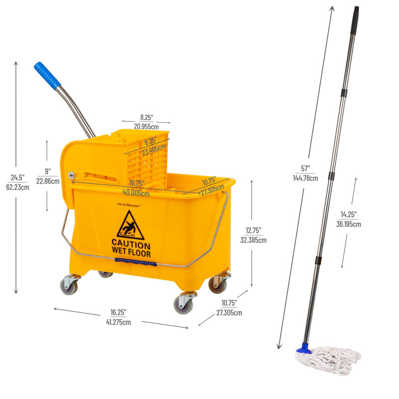 Mind Reader Bucket with Wringer and Mop Set, 22 Qt (5.5 Gallon), Floor Cleaning, Wheels