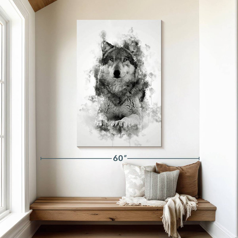 Brampt Wolf Sitting Black And White, 48" H x 32" W