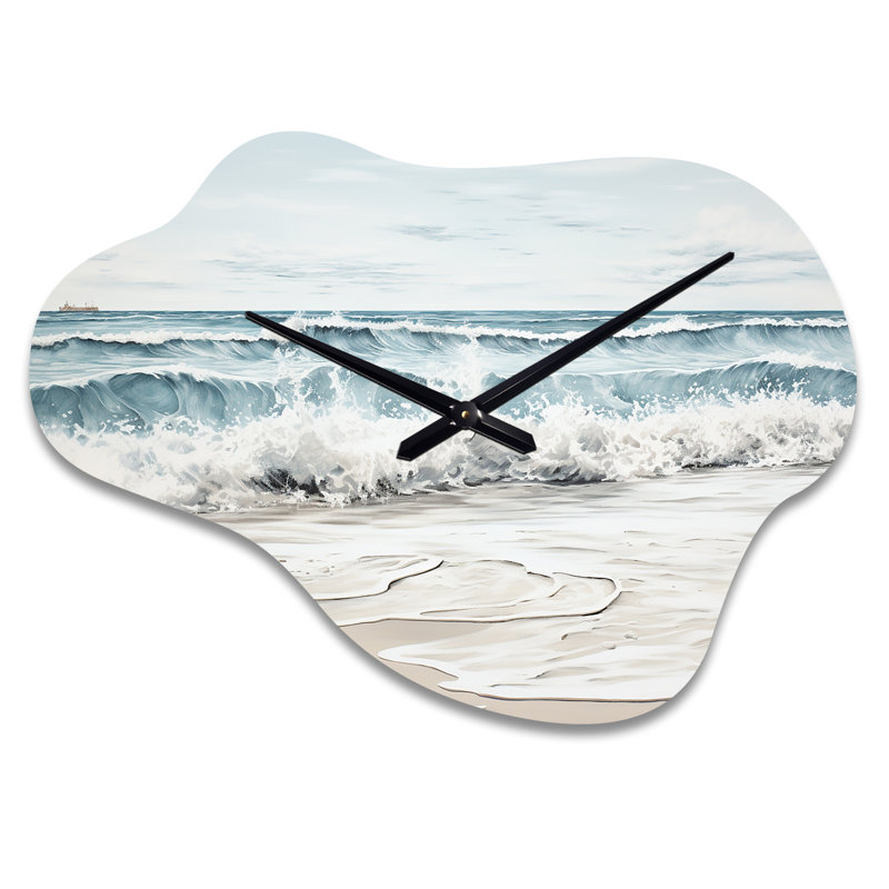 «Beach Minimalisme Landscape III - Beach», horloge murale asymétrique en métal, impression de nuage gris, Petit