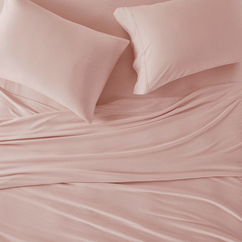 Ensemble de draps en tricot de coton toutes saisons Gracie Mills Atlas, Twin XL Sheet Set, Rosé