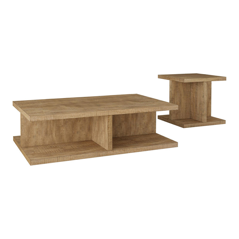 Ensemble 2 pièces table basse et table de bout en bois de manguier