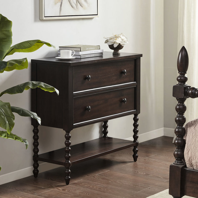 Commode d'appoint en bois massif avec 2 tiroirs - Finition foncée pour la maison en accessoire, Brun marocain