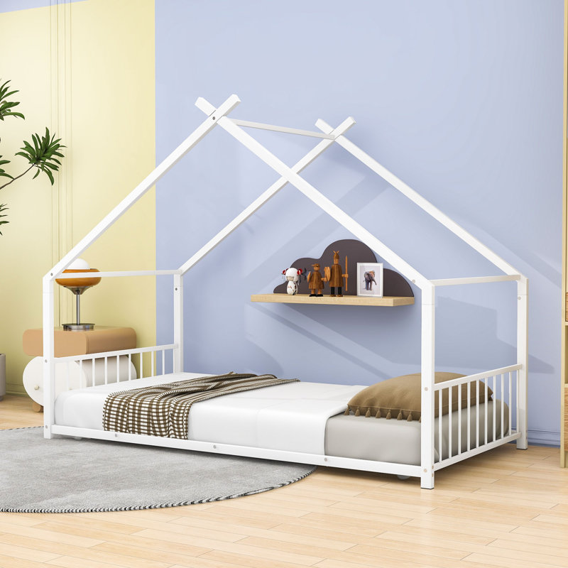 House Bed With Playhouse Design And Headboard, Twin, White