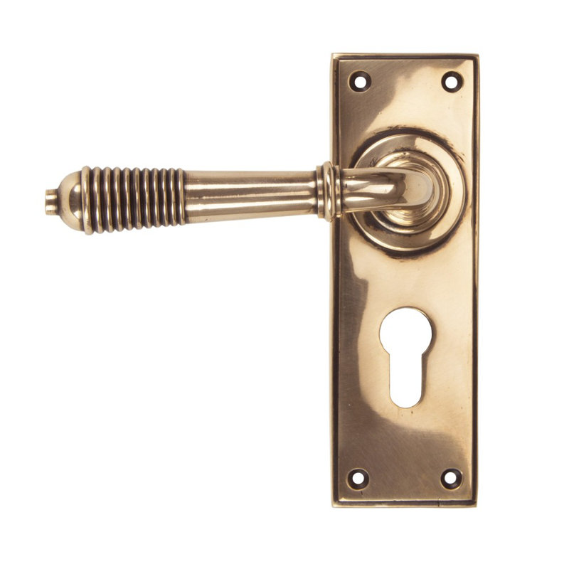 Reeded Lock Door Handle Kit, Polished Bronze