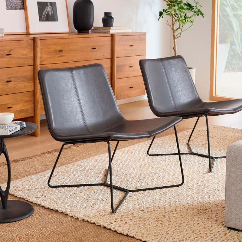 Henghold Faux Leather Accent Chair, Black Faux Leather
