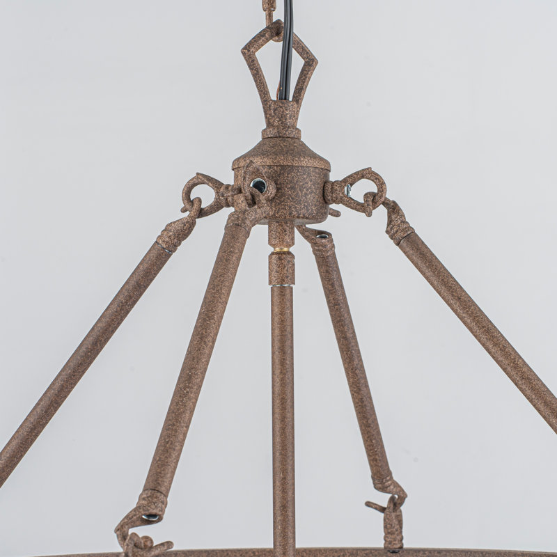 Lustre tambour en fer à intensité variable 4 lumières Qudarius, Antique Bronze, No Glass