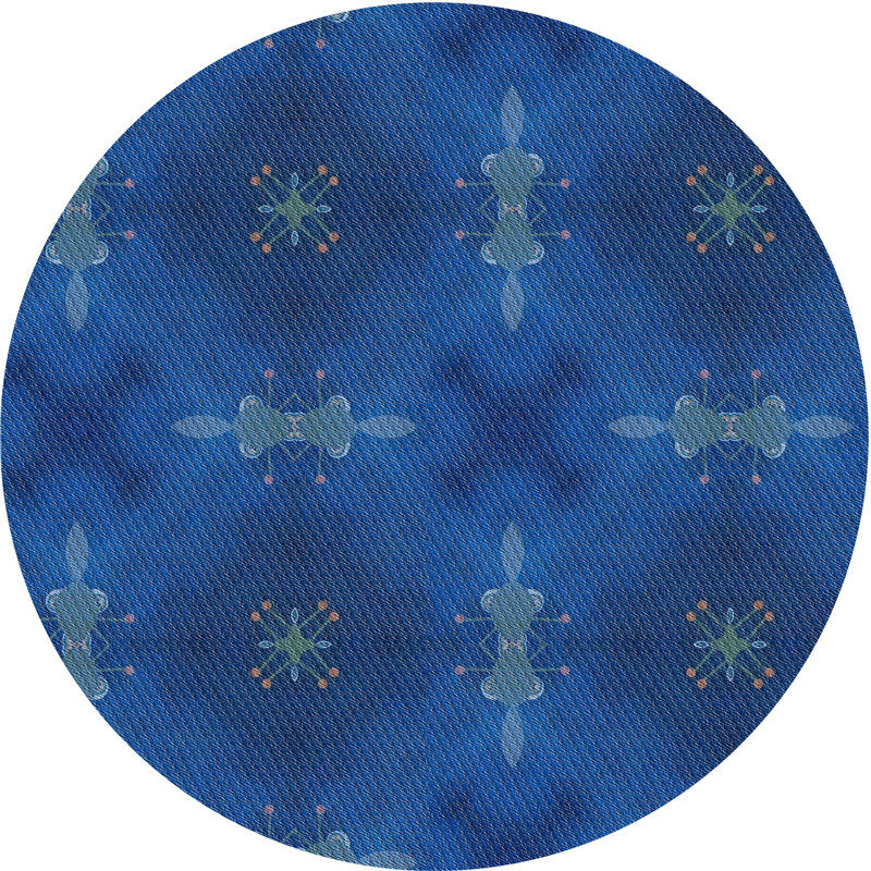 Tapis à motifs bleu / noir, Rond 4 pi